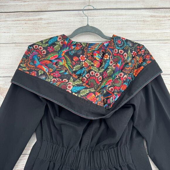 Ay Guey Tropical Embroidered Hooded Jacket Womens Small Black Floral Skull - Picture 4 of 12